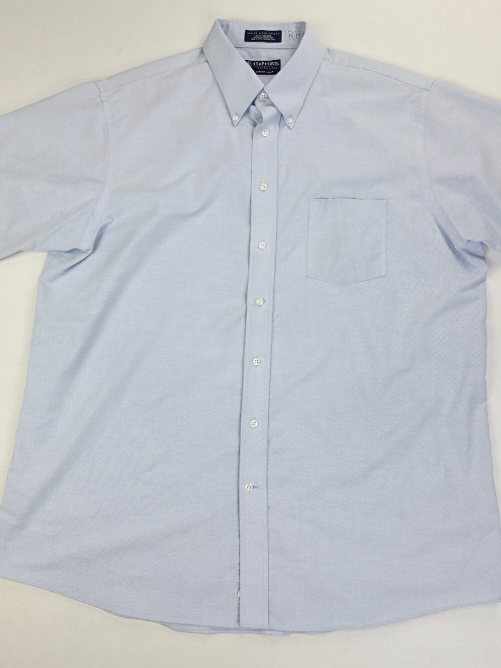 Stafford Essentials Classic Fit Men Size 17.5 Blue Short Sleeve The Oxford Shirt